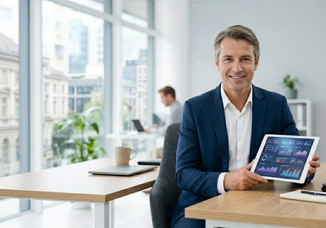 Majitel agentury práce s tabletem sleduje přehled v JOBSON